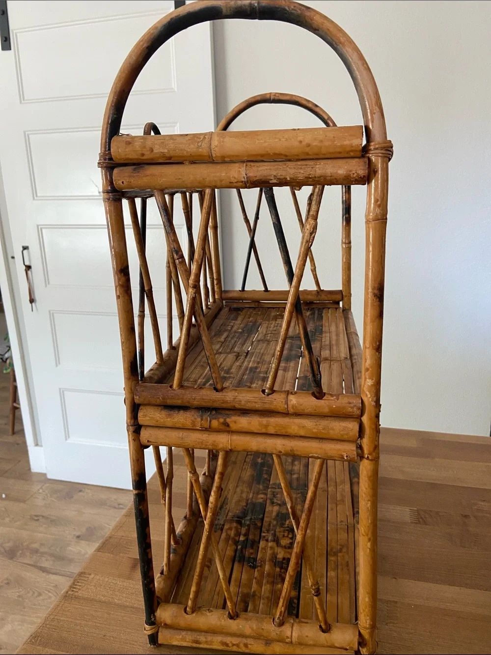 Vintage 3 Tier Burnt Tortoiseshell Bamboo Display Shelf